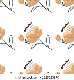 Seamless pattern with colorful hand drawn flowers. Original textile, wrapping paper, wall art surface design. Vector illustration. Floral simple minimalistic graphic design