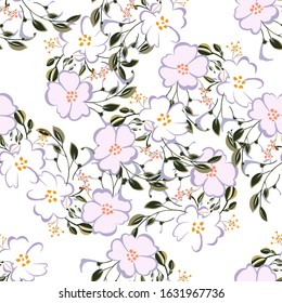 Seamless pattern with colorful hand drawn flowers. Original textile, wrapping paper, wall art surface design. Vector illustration. Floral simple minimalistic graphic