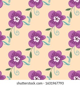 Seamless pattern with colorful hand drawn flowers. Original textile, wrapping paper, wall art surface design. Vector illustration. Floral simple minimalistic graphic design