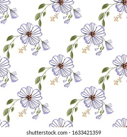 Seamless pattern with colorful hand drawn flowers. Original textile, wrapping paper, wall art surface design. Vector illustration. Floral simple minimalistic graphic design