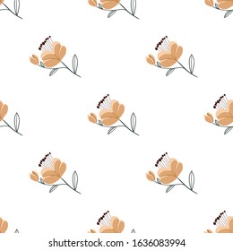 Seamless pattern with colorful hand drawn flowers. Original textile, wrapping paper, wall art surface design. Vector illustration. Floral simple minimalistic graphic design