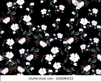 Seamless pattern with colorful hand drawn flowers. Original textile, wrapping paper, wall art surface design. Vector illustration. Floral simple minimalistic graphic design