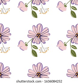 Seamless pattern with colorful hand drawn flowers. Original textile, wrapping paper, wall art surface design. Vector illustration. Floral simple minimalistic graphic design