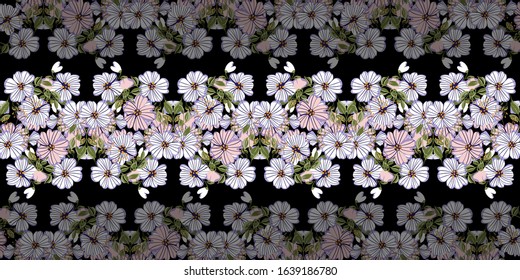Seamless pattern with colorful hand drawn flowers. Original textile, wrapping paper, wall art surface design. Vector illustration. Floral simple minimalistic graphic design
