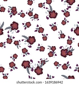 Seamless pattern with colorful hand drawn flowers. Original textile, wrapping paper, wall art surface design. Vector illustration. Floral simple minimalistic graphic