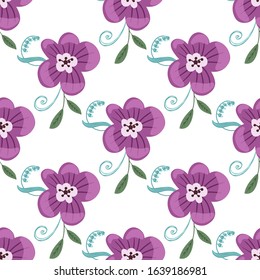 Seamless pattern with colorful hand drawn flowers. Original textile, wrapping paper, wall art surface design. Vector illustration. Floral simple minimalistic graphic design