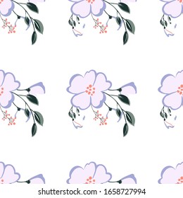 Seamless pattern with colorful hand drawn flowers. Original textile, wrapping paper, wall art surface design. Vector illustration. Floral simple minimalistic graphic design