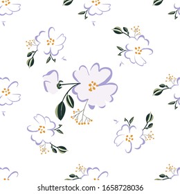 Seamless pattern with colorful hand drawn flowers. Original textile, wrapping paper, wall art surface design. Vector illustration. Floral simple minimalistic graphic design