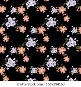 Nahtloses Muster mit bunten, handgezeichneten Blumen. Original Textilien, Wickelpapier, Tapete-Oberflächendesign. Vektorillustration. Blumenschlichte minimalistische Grafik