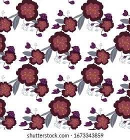 Nahtloses Muster mit bunten, handgezeichneten Blumen. Original Textilien, Wickelpapier, Tapete-Oberflächendesign. Vektorillustration. Blumenschlichte minimalistische Grafik