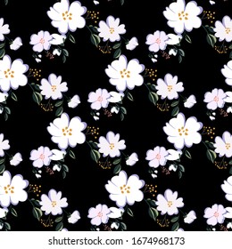 Seamless pattern with colorful hand drawn flowers. Original textile, wrapping paper, wall art surface design. Vector illustration. Floral simple minimalistic graphic design