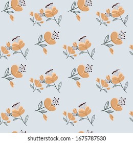 Seamless pattern with colorful hand drawn flowers. Original textile, wrapping paper, wall art surface design. Vector illustration. Floral simple minimalistic graphic design