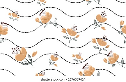 Nahtloses Muster mit bunten, handgezeichneten Blumen. Original Textilien, Wickelpapier, Tapete-Oberflächendesign. Vektorillustration. Flaches, einfaches minimalistisches Grafikdesign