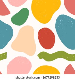 Seamless pattern with colorful hand drawn organic shapes,doodles and elements.Vector trendy design perfect for prints, flyers, banners, fabric, invitations, branding, covers and more.