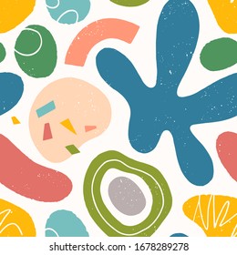 Seamless pattern with colorful hand drawn organic shapes,lines,doodles and elements.Natural forms.Vector trendy design perfect for prints,flyers,banners,fabric ,invitations,branding,covers and more.