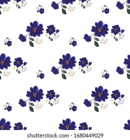 Seamless pattern with colorful hand drawn flowers. Original textile, wrapping paper, wall art surface design. Vector illustration. Floral simple minimalistic graphic design