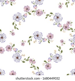 Patrón inoxidable con coloridas flores dibujadas a mano. Tejido original, papel envolvente, diseño de superficie de arte mural. Ilustración vectorial. Diseño gráfico floral simple y minimalista