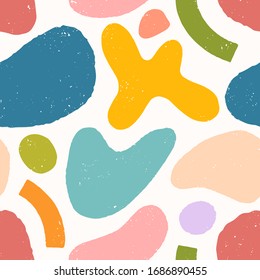 Seamless pattern with colorful hand drawn organic shapes,lines,doodles and elements.Natural forms.Vector trendy design perfect for prints,flyers,banners,fabric ,invitations,branding,covers and more.