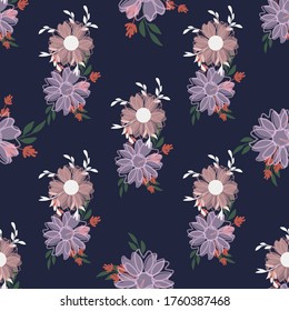 Patrón sin foco con coloridas flores dibujadas a mano. Textil original, papel envolvente, diseño de superficie de arte mural. Ilustración vectorial. Diseño gráfico floral simple minimalista