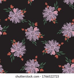 Patrón sin foco con coloridas flores dibujadas a mano. Textil original, papel envolvente, diseño de superficie de arte mural. Ilustración vectorial. Diseño gráfico floral simple minimalista