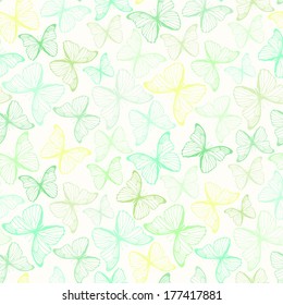 Seamless pattern with colorful hand drawn outline butterflies. Spring summer background. Vector illustration