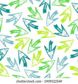 Seamless Pattern with colorful hand drawn arrows on white background. Texture with tribal indian hand drawn arrows. Native american background design. Vector illustration. 