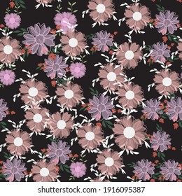 Seamless pattern with colorful hand drawn flowers. Original textile, wrapping paper, wall art surface design. Vector illustration. Floral simple minimalistic graphic design
