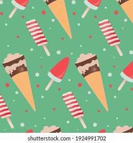 Seamless pattern of colorful hand drawn sweet icecream, print for wrap paper or background wallpaper food vector illustration