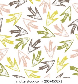 Seamless Pattern with colorful hand drawn arrows on white background. Texture with tribal indian hand drawn arrows. Native american background design. Vector illustration. 