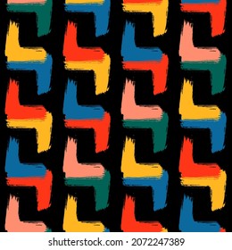 Seamless pattern with colorful hand drawn shapes (corners, or angles). Fun mid-century style background. Vector wallpaper.	