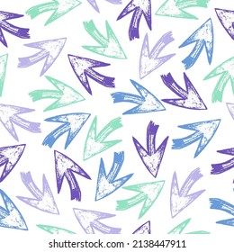 Seamless Pattern with colorful hand drawn arrows on white background. Texture with tribal indian hand drawn arrows. Native american background design. Vector illustration. 