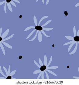 Seamless pattern with colorful hand drawn summer flowers. Modern and original textile, wrapping paper, wall art. Vector texture with abstract simple plants. Floral simple minimalistic naive surface 