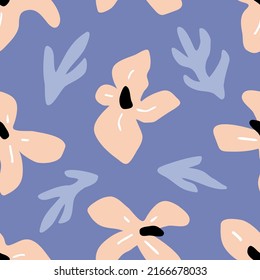 Seamless pattern with colorful hand drawn summer flowers. Modern and original textile, wrapping paper, wall art. Vector texture with abstract simple plants. Floral simple minimalistic naive surface 