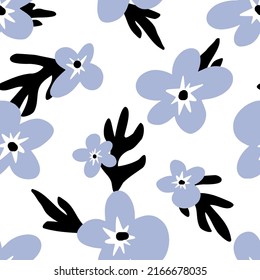 Patrón inmaculado con coloridas flores de verano dibujadas a mano. Textil moderno y original, papel envolvente, arte mural. Textura vectorial con plantas abstractas simples. Superficie floral simple minimalista naiéutica 