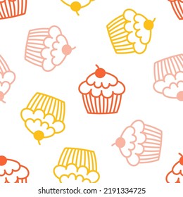 Seamless pattern with colorful hand drawn cupcakes.