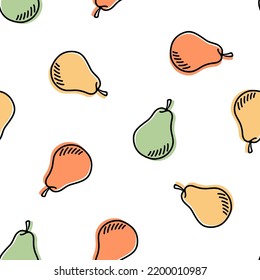 Seamless pattern with colorful hand drawn pears.
