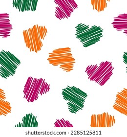 Seamless pattern with colorful hand drawn hearts