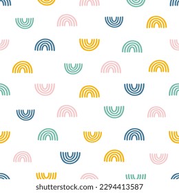 Seamless pattern with colorful hand drawn rainbows