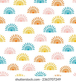 Seamless pattern with colorful hand drawn sun