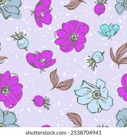 seamless pattern colorful hand drawn groovy floral