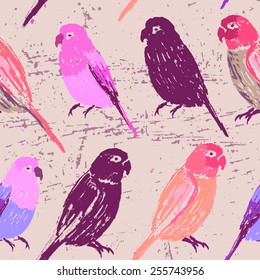 Seamless pattern with colorful hand drawn parrots