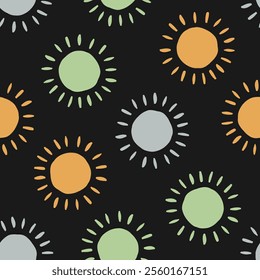 Seamless pattern with colorful hand drawn sun
