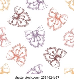 Seamless pattern with colorful hand drawn vintage bows

