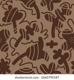 seamless pattern. Colorful hand drawn organic shapes, flower doodles and elements