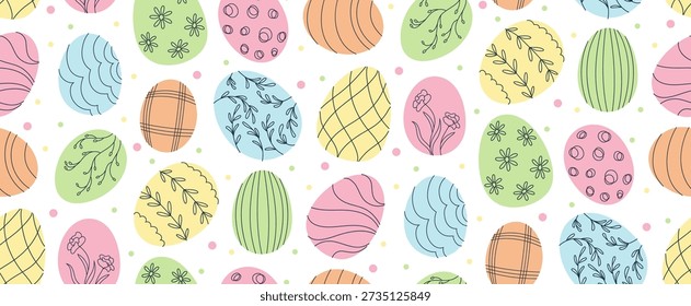 Seamless Pattern with Colorful hand drawn Easter Eggs Background