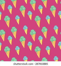Seamless pattern with colorful hand drawn ice cream
