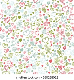 seamless pattern with colorful hand drawn hearts on white background vector