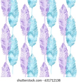 Seamless pattern with colorful hand drawn feathers. Textile, wrapping, wallpaper pattern. Boho and rustic design background.