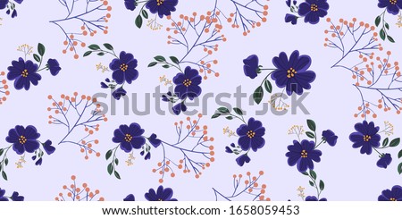 Seamless pattern with colorful hand drawn flowers. Original textile, wrapping paper, wall art surface design. Vector illustration. Floral simple minimalistic graphic design