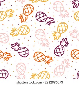 Seamless pattern with colorful handdrawn pineapples.